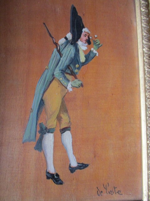 2 antique paintings from the 1700s in golden frame painter De'loste