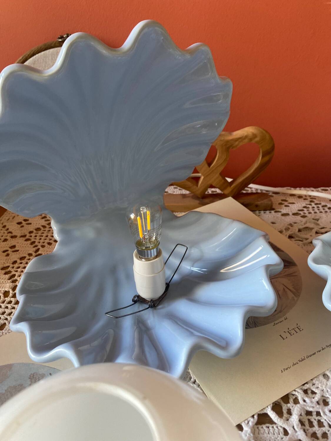 Rare pair of vintage shell lamps