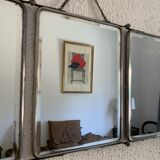 Vintage mirror 1950 triptych beveled purple barber - 25 x 58 cm
