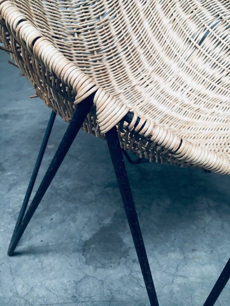 Mid-Century Modern Design Egg Basket Wicker Chairs, Italy, 1950s, Set of 3