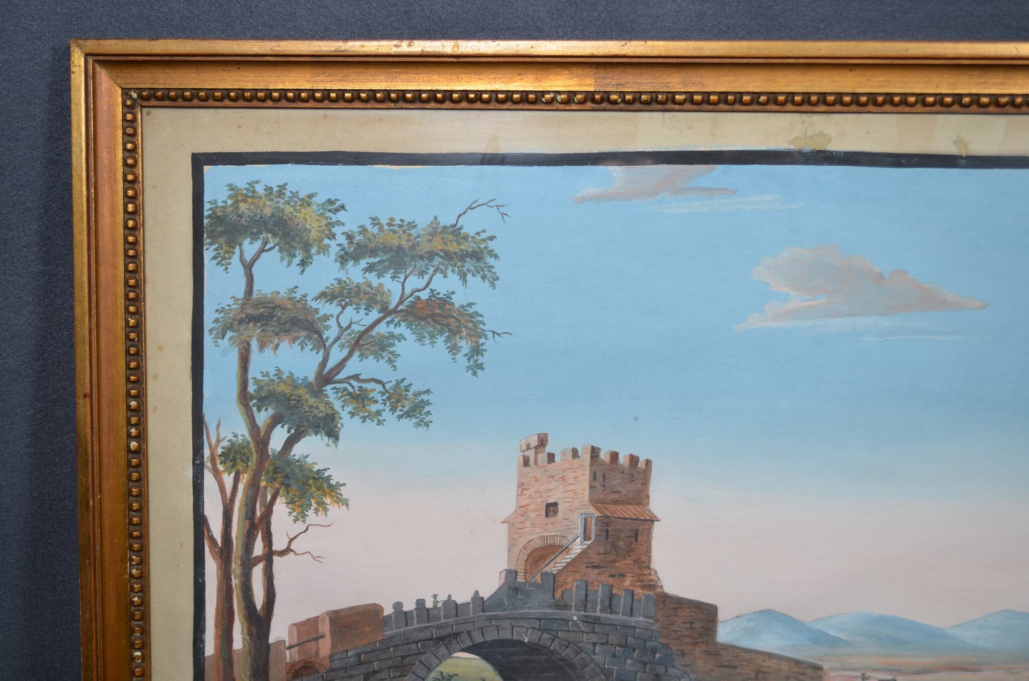 Italian School of the 19th Century "The Salario Bridge" Titled Gouache