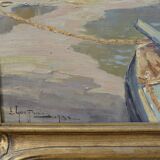 Painting by Louis Gauffriaud - Fishing boat in the port of Concarneau (Brittany) 1932