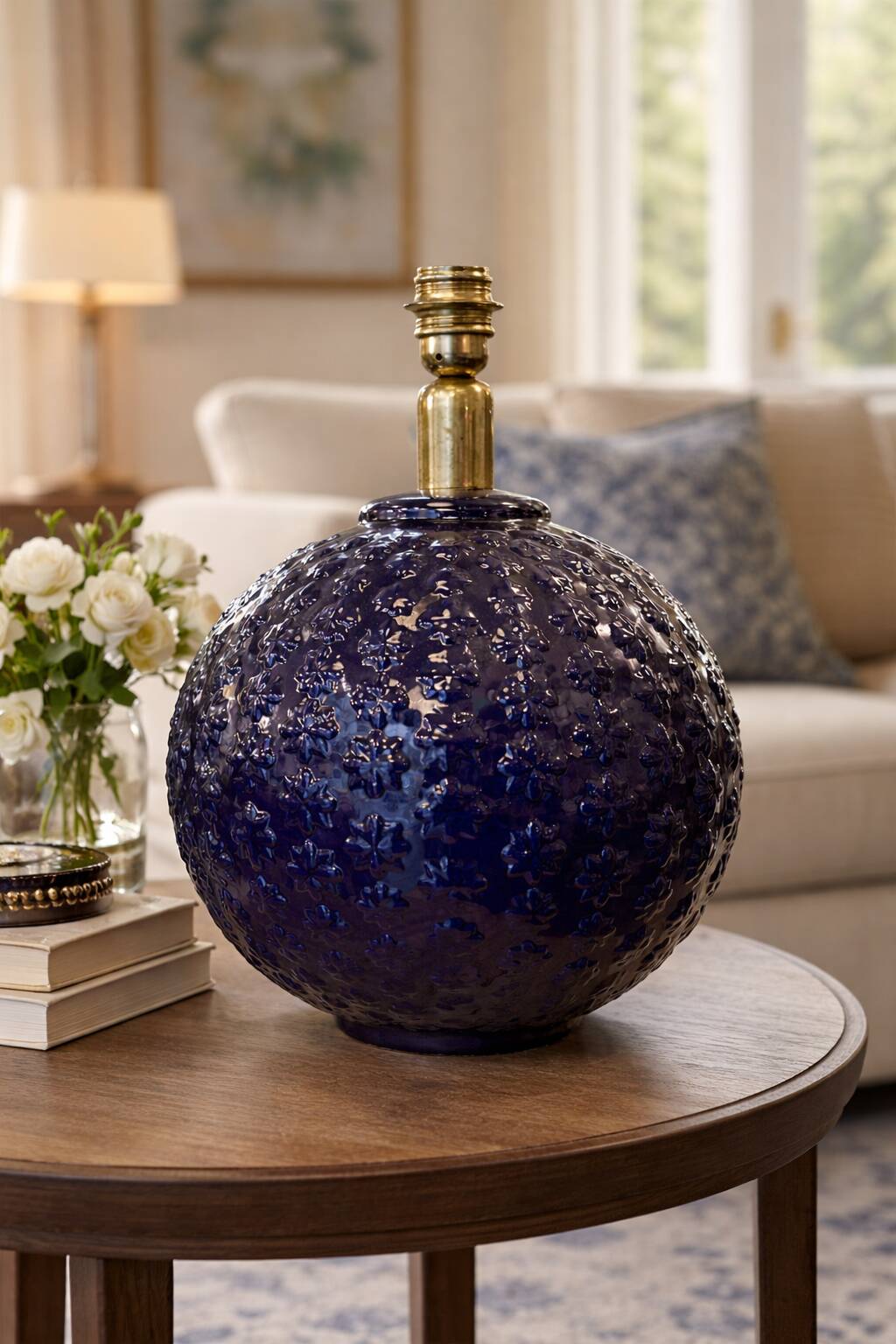 Blue glazed ceramic lamp base