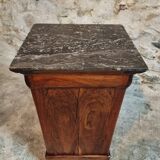 Antique Louis-Philippe style bedside table with walnut veneer and marble top
