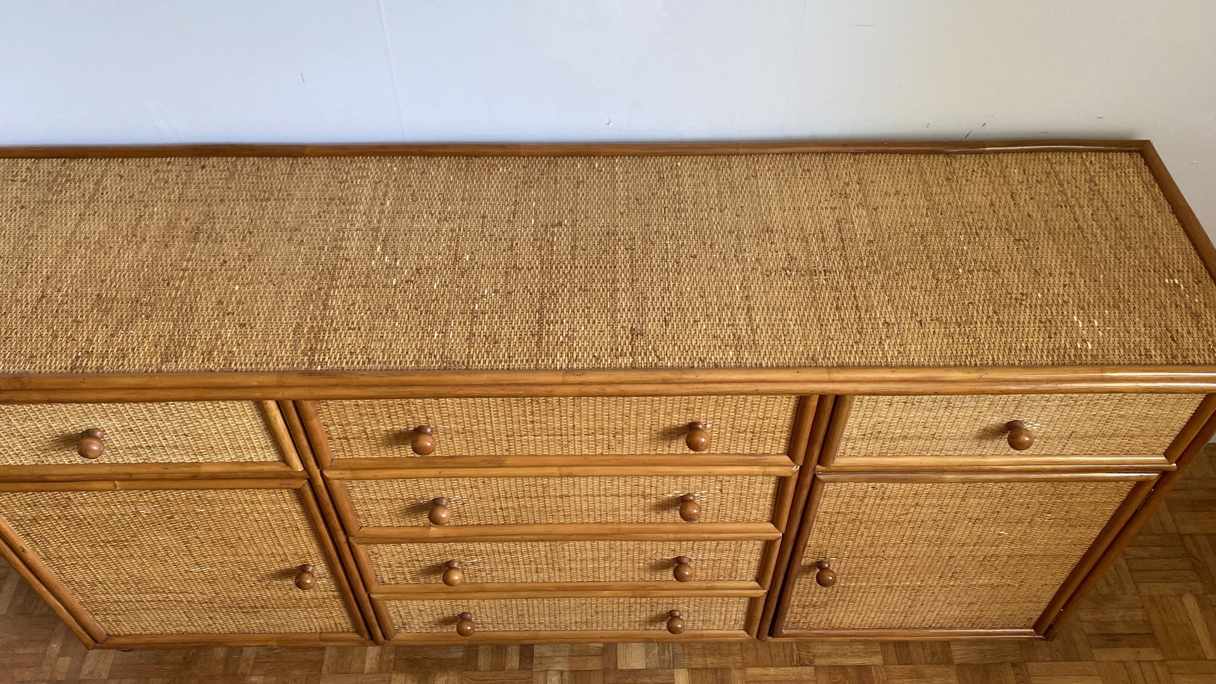 Wood and woven wicker sideboard