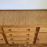 Wood and woven wicker sideboard