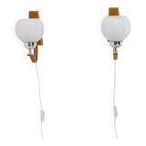 1960s Pair of Wooden Wall Lamps with Glass Shades by Drevo Humpolec, Czechoslovakia