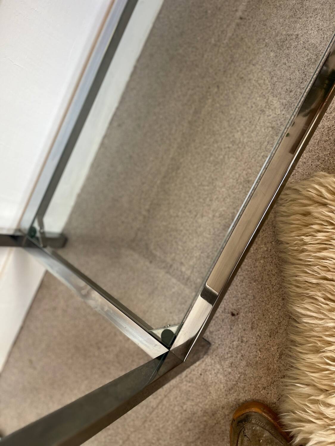 Table basse console verre et chrome vintage