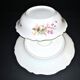 Vintage floral porcelain salad bowl with gilding + matching round plate