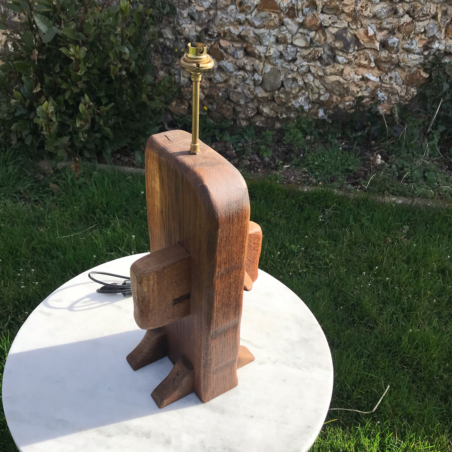 Brutalist lamp in vintage oak 1970