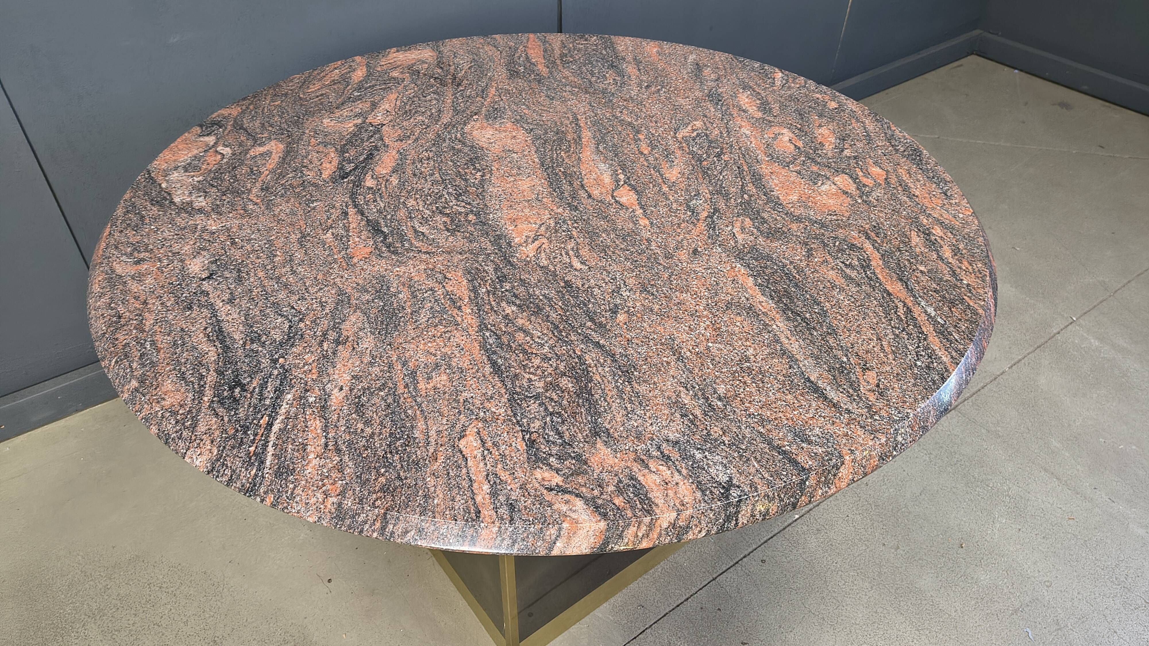Vintage round granite and brass center table by Belgochrom , 1970s