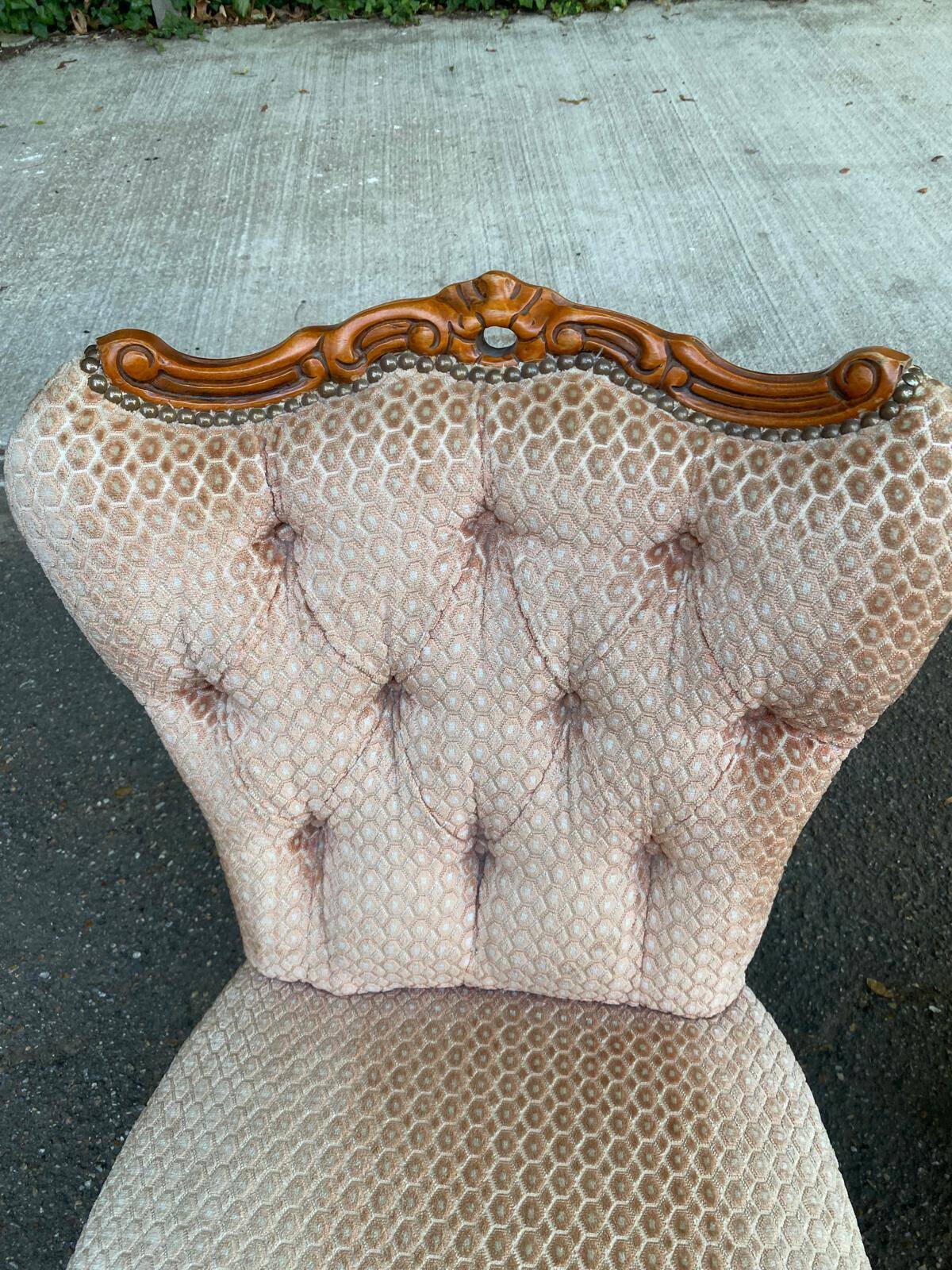 2 bergères fauteuils Louis XV tissu velours rosé