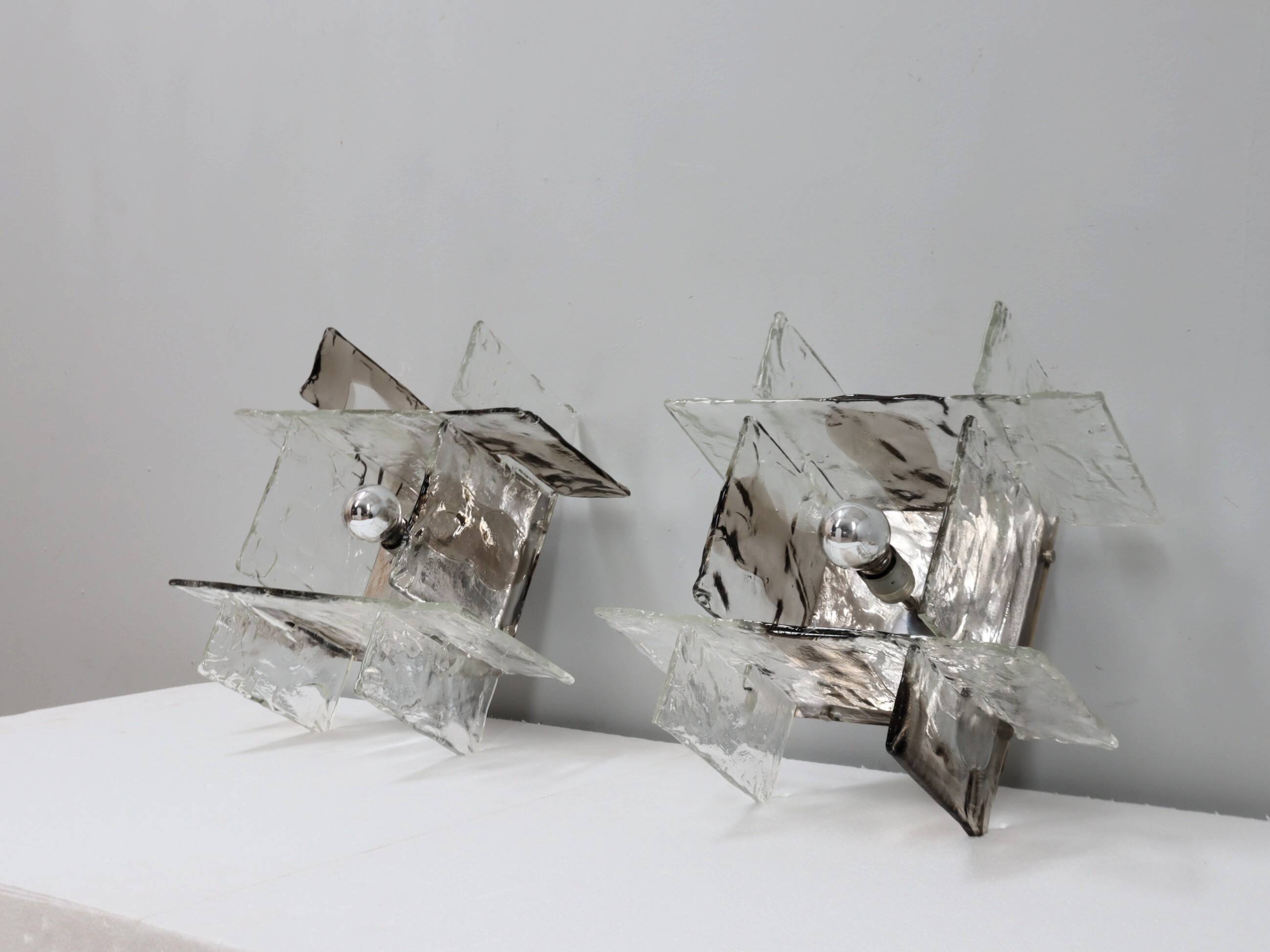 Paire d'appliques en verre de Murano Carlo Nason pour Mazzega années 1960 Italie