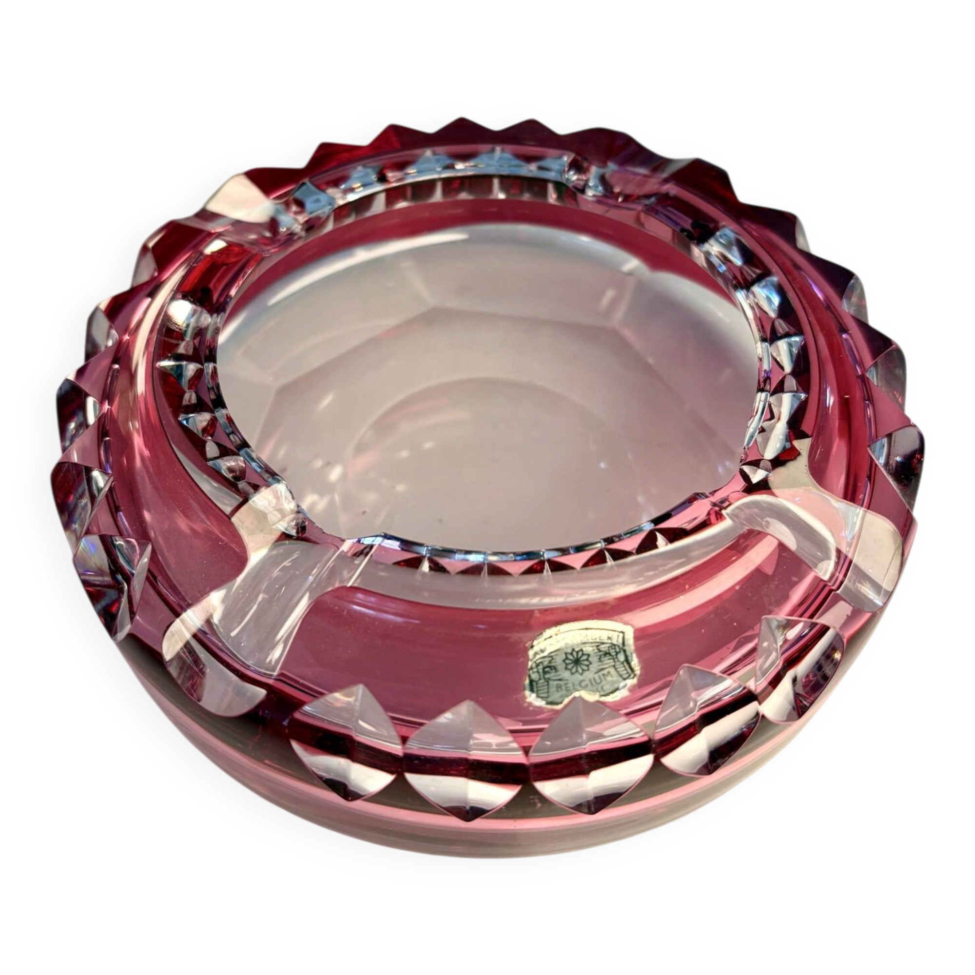 Pink crystal ashtray Val Saint Lambert 1960-1970