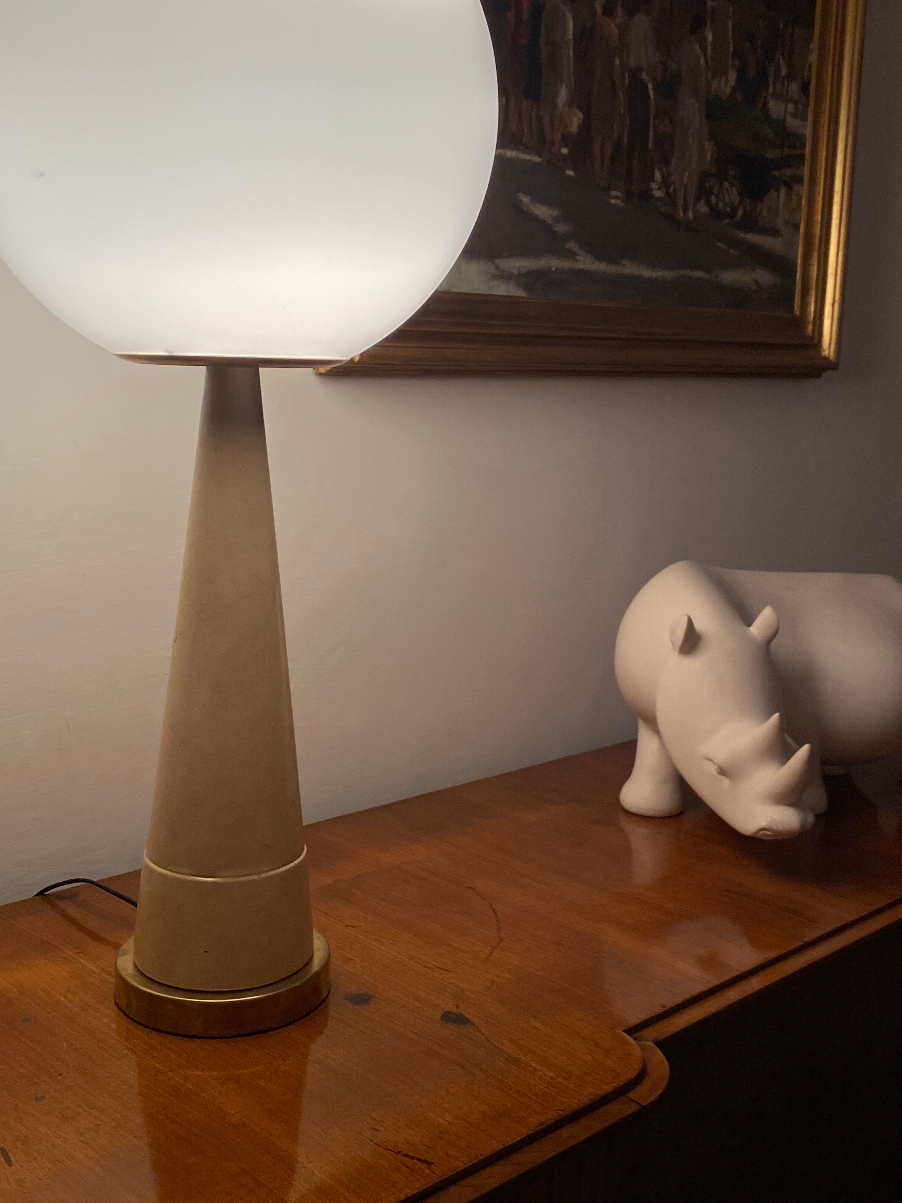 Conic parchment and brass table lamp, France 1960