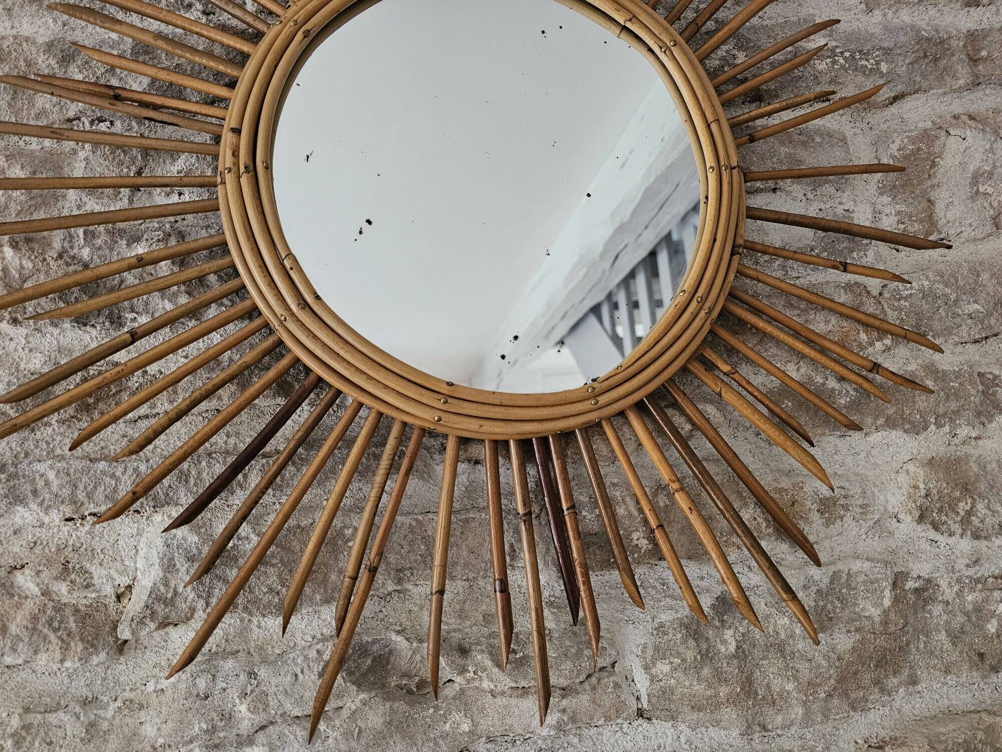 Vintage Rattan Sun Mirror 55cm 1960s
