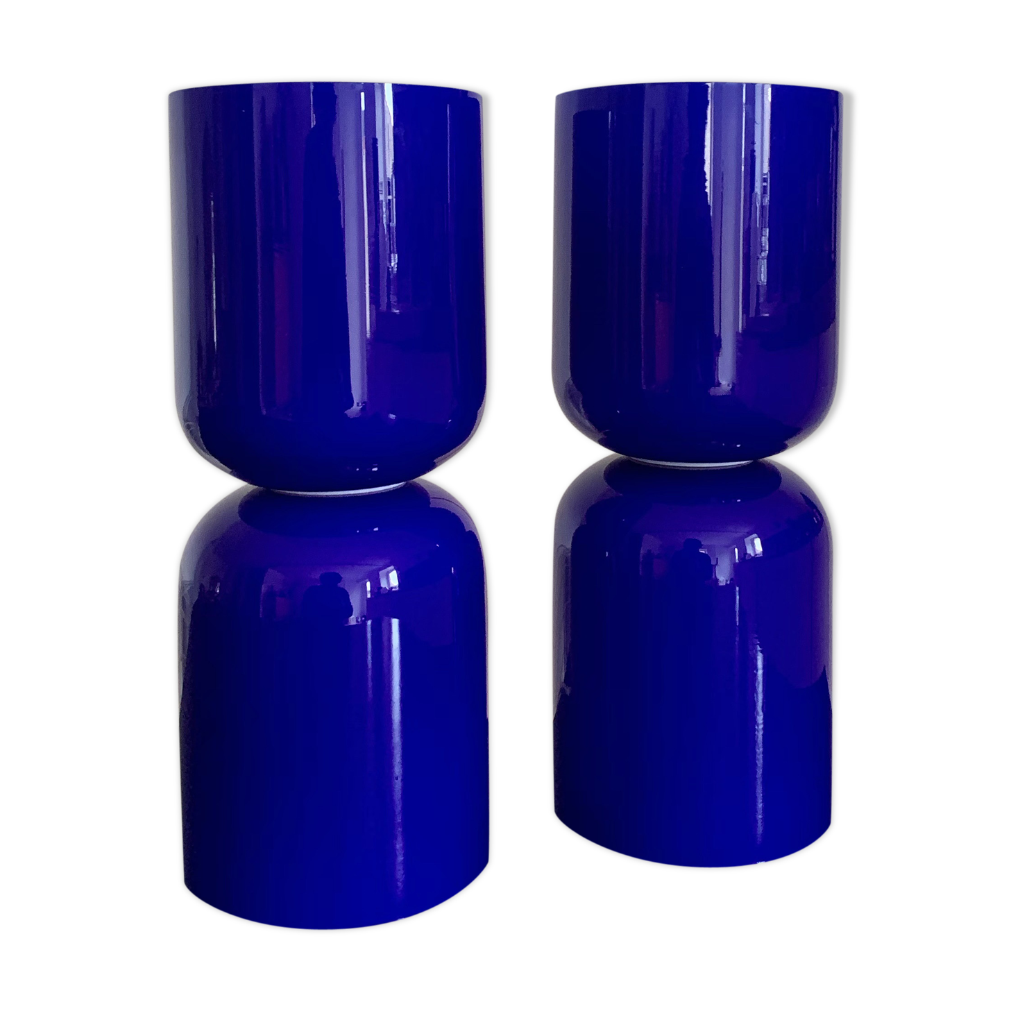 Pair vintage opaline diabolo lamps