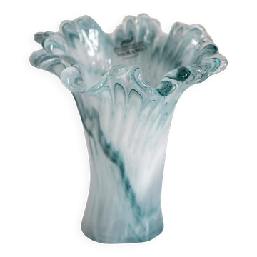 Vase Vintage Milieu du Siècle en Verre de Murano Bleu Acqua, Italie, années 2000