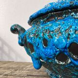 Glacier ennamel tureen vintage turquoise blue 1960 / cyclops varnished earthenware by Charles Cart