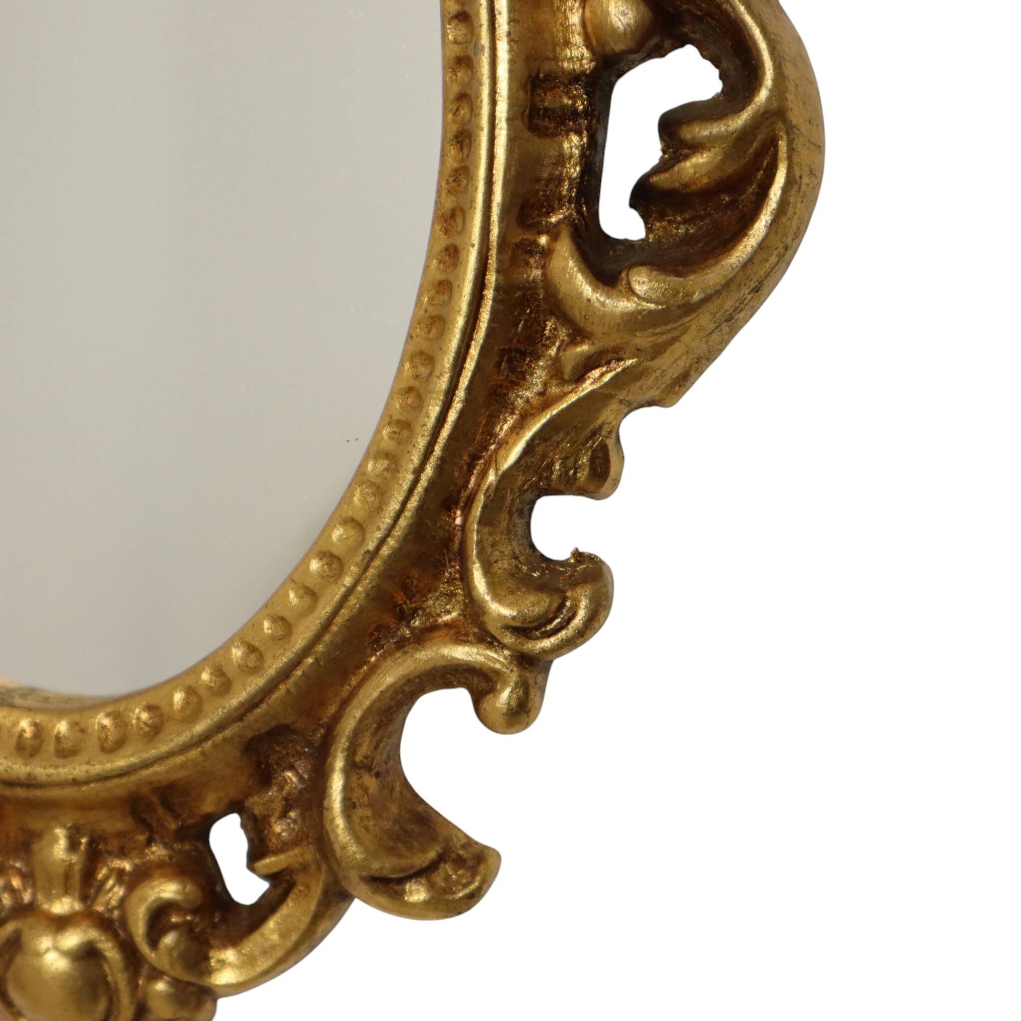 Small French Crested Mirror, Gold Leaf Gilt, Baroque Style, 35 cm