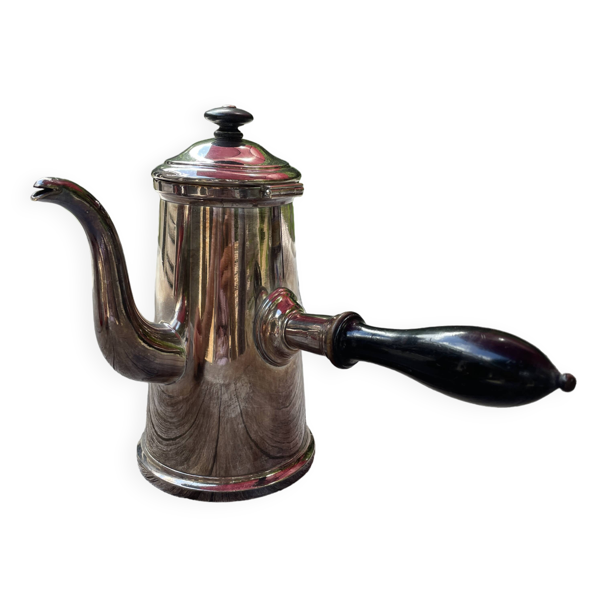 Silver chocolate pot with wooden handle and lid