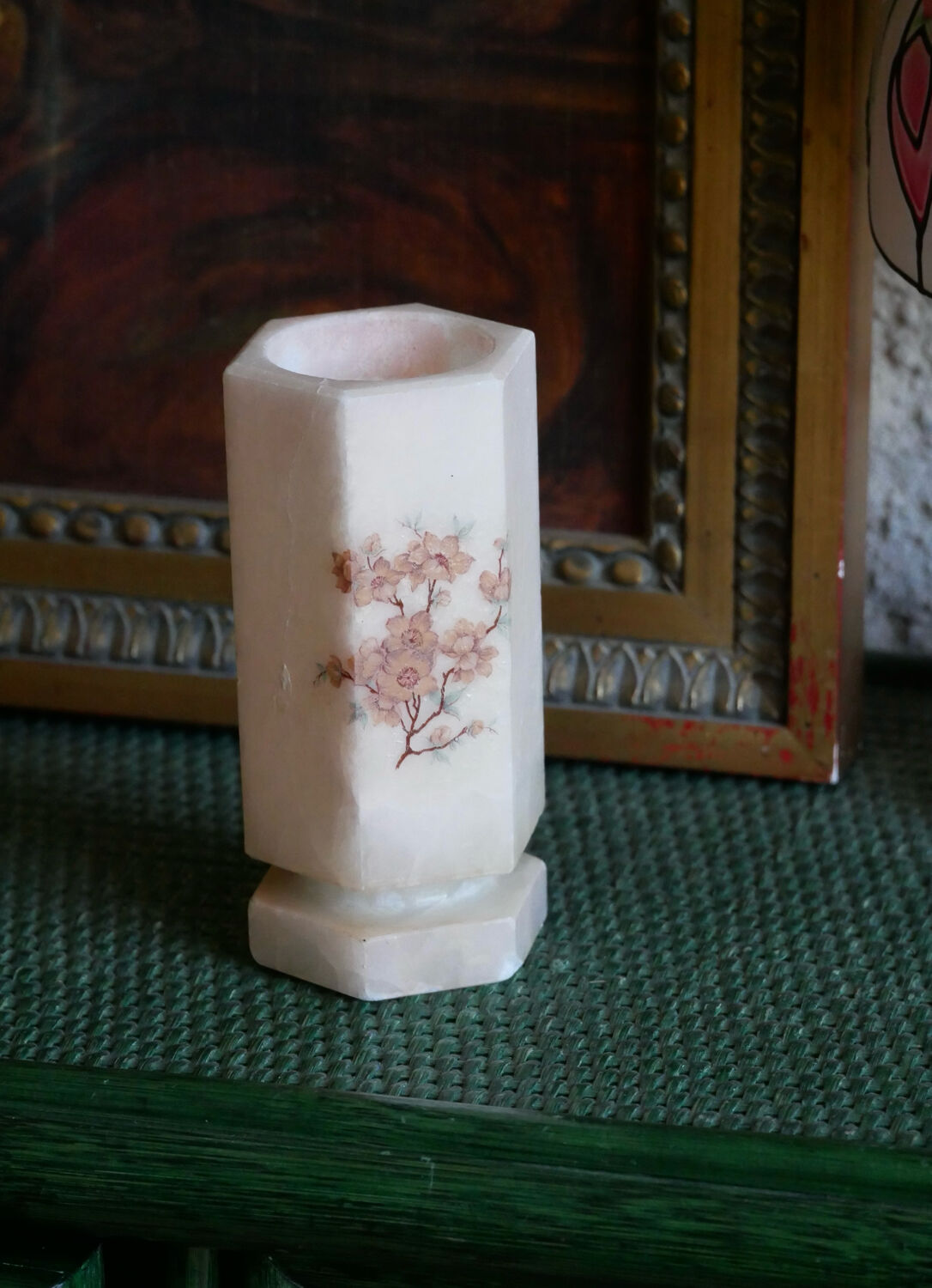 Pink alabaster vase – vintage decorative piece