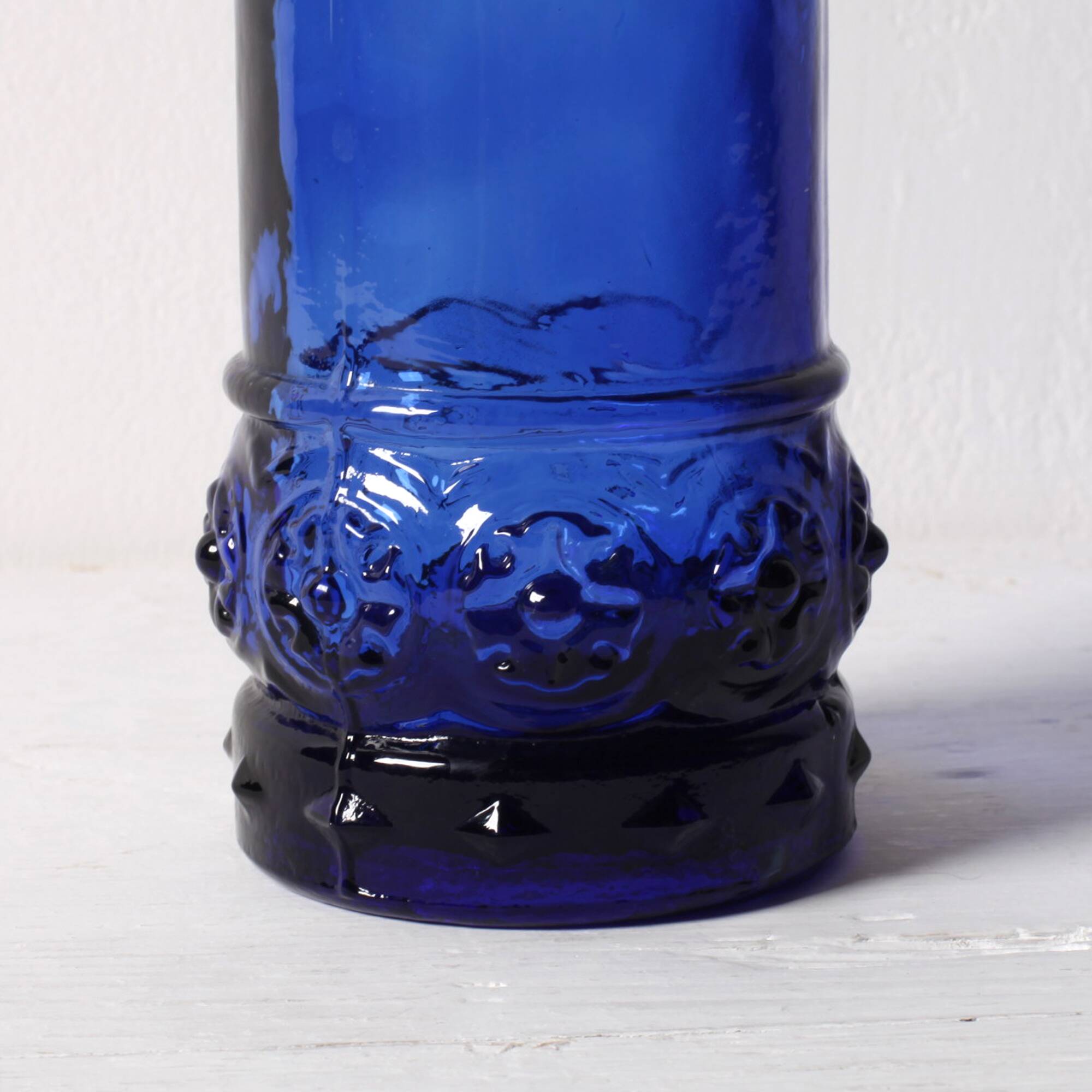 Bouteille décorative en verre bleu cobalt avec bouchon en liège / Espagne / Années 1990