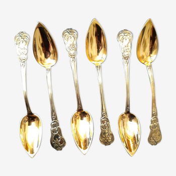 6 spoons in solid silver vermeil