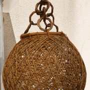 Suspension vintage boule rotin et ficelle