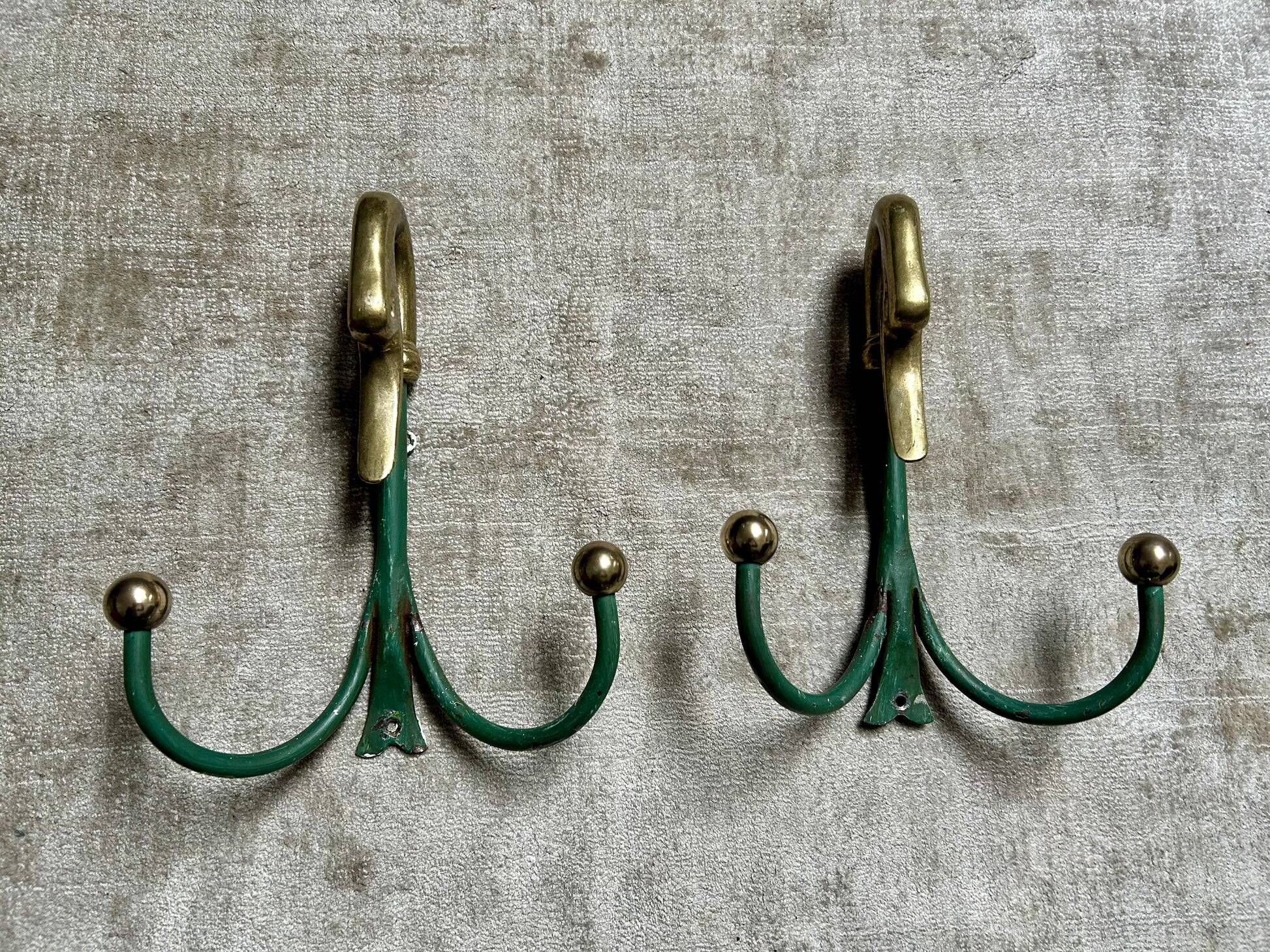 Rare set of swan neck coat hooks with mirror frame attributed to Maison Jansen, France, 1950s.