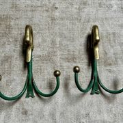 Rare set of swan neck coat hooks with mirror frame attributed to Maison Jansen, France, 1950s.