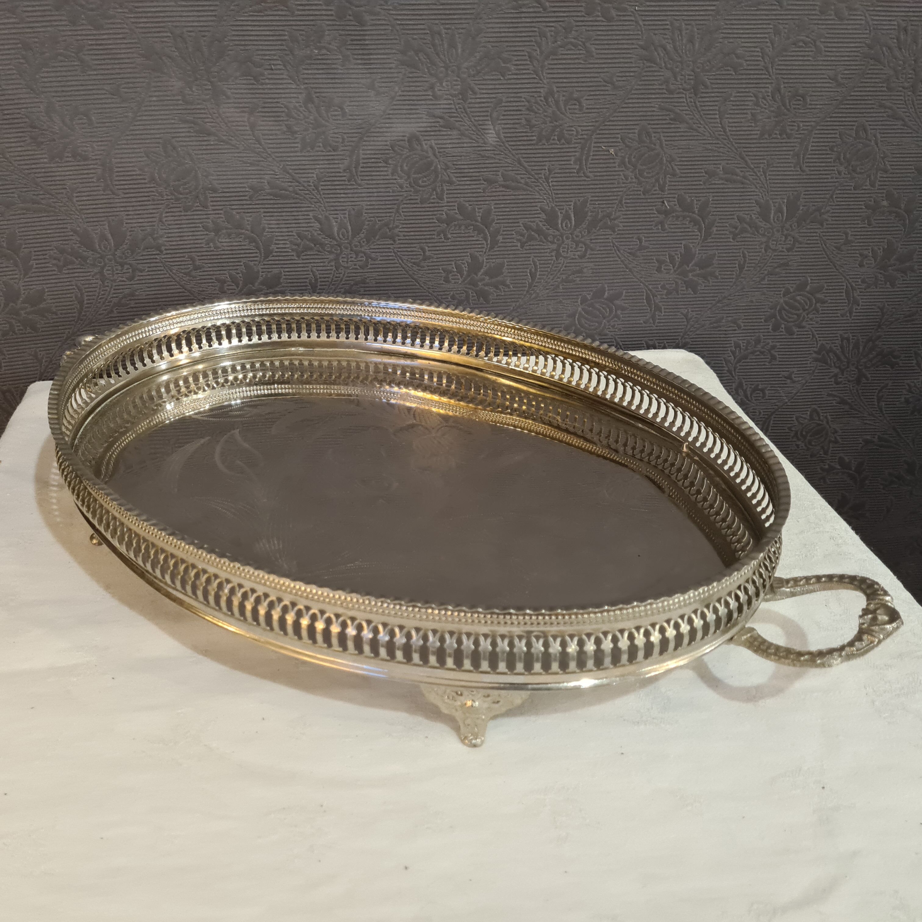 Silver metal serving tray