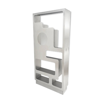 Brushed stainless steel perforated bookshelf by Capucine Cassaigne, France, 2026