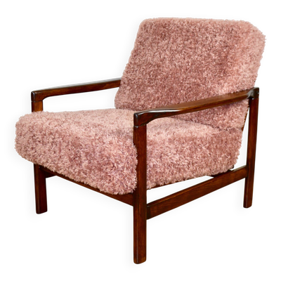 Fauteuil en bois vintage marron, cheveux longs roses proj. Z. Bączyk - 2 pièces disponibles