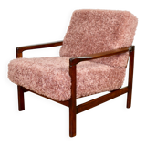 Wooden vintage brown armchair pink long hair proj. Z. Bączyk - 2 pieces available