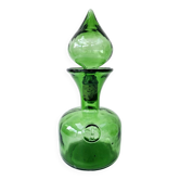 Vintage Italian Glass Carafe Empoli Green with Lid Seal Fleur de Lys