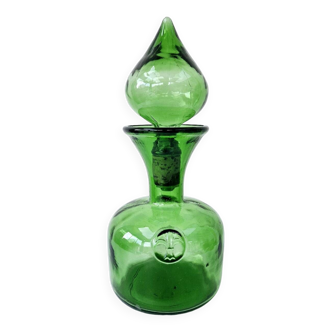 Carafe Vintage En Verre Italien Empoli Verte Avec Bouchon Sceau Fleur De Lys