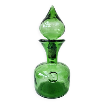 Carafe Vintage En Verre Italien Empoli Verte Avec Bouchon Sceau Fleur De Lys