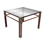 Postmodern Italian design coffee table in smoked glass with red steel structure