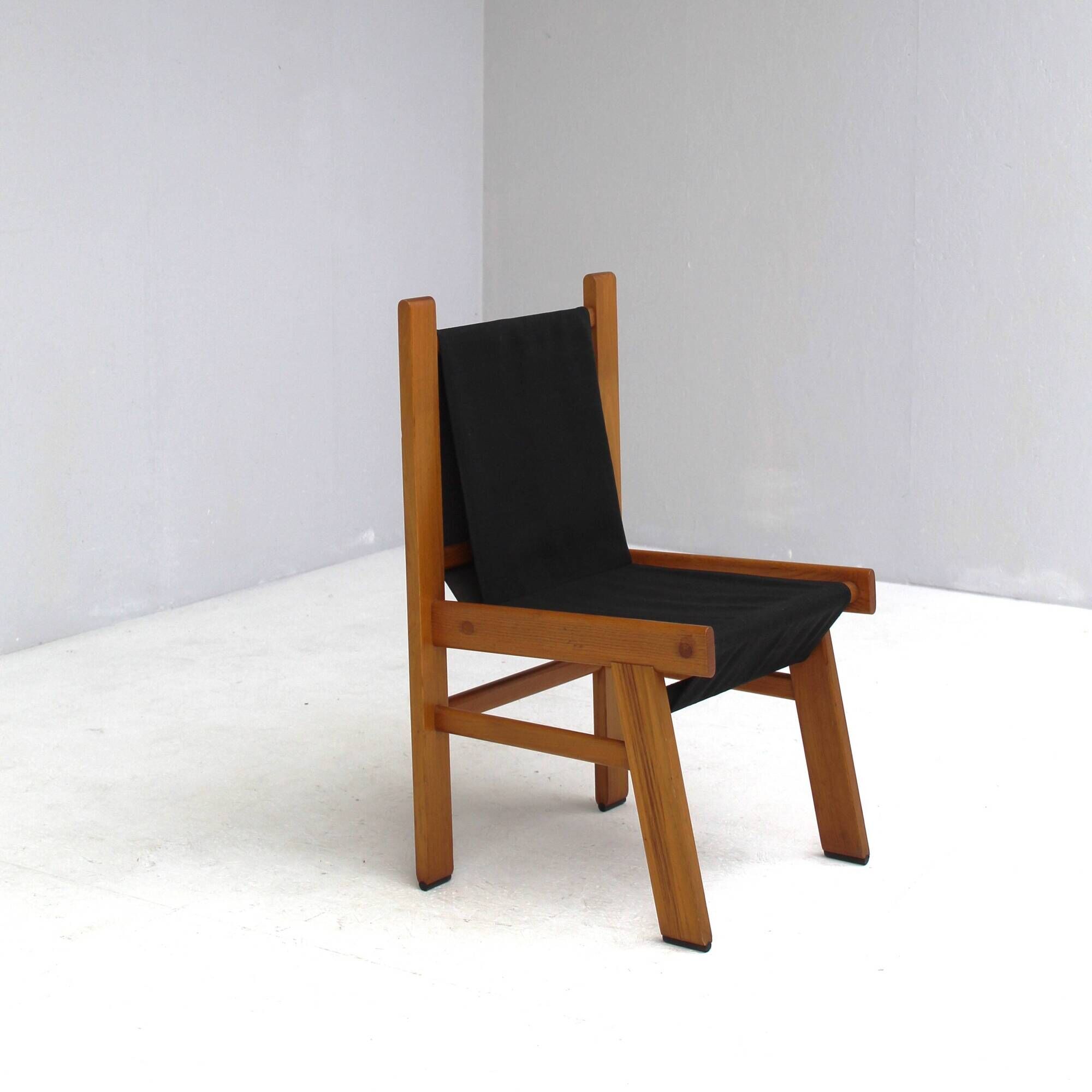 Set of Italian wooden chairs with black fabric