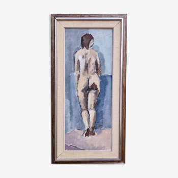 1964 "Study of a Standing Nude" Modernist Style Portrait Swedish Oil Painting, Framed