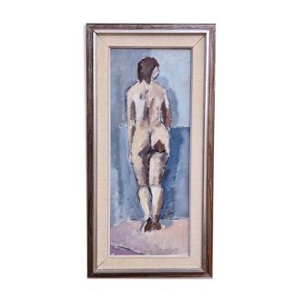 1964 "Study of a Standing Nude" Modernist Style Portrait Swedish Oil Painting, Framed