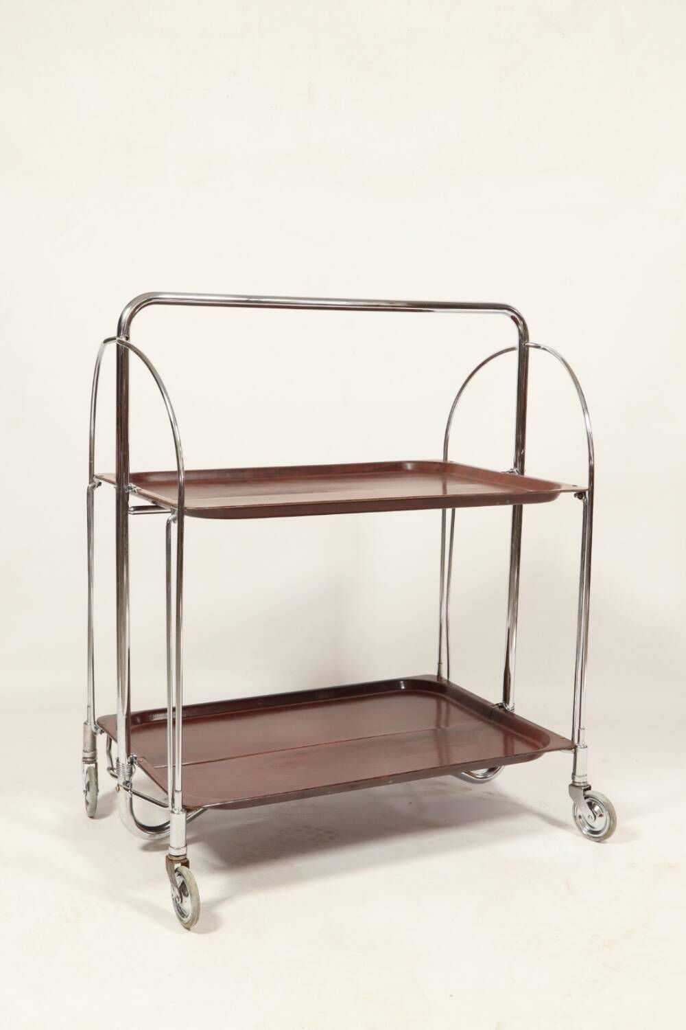 Bar de service vintage Bauhaus style chrome et bois mobile wengé