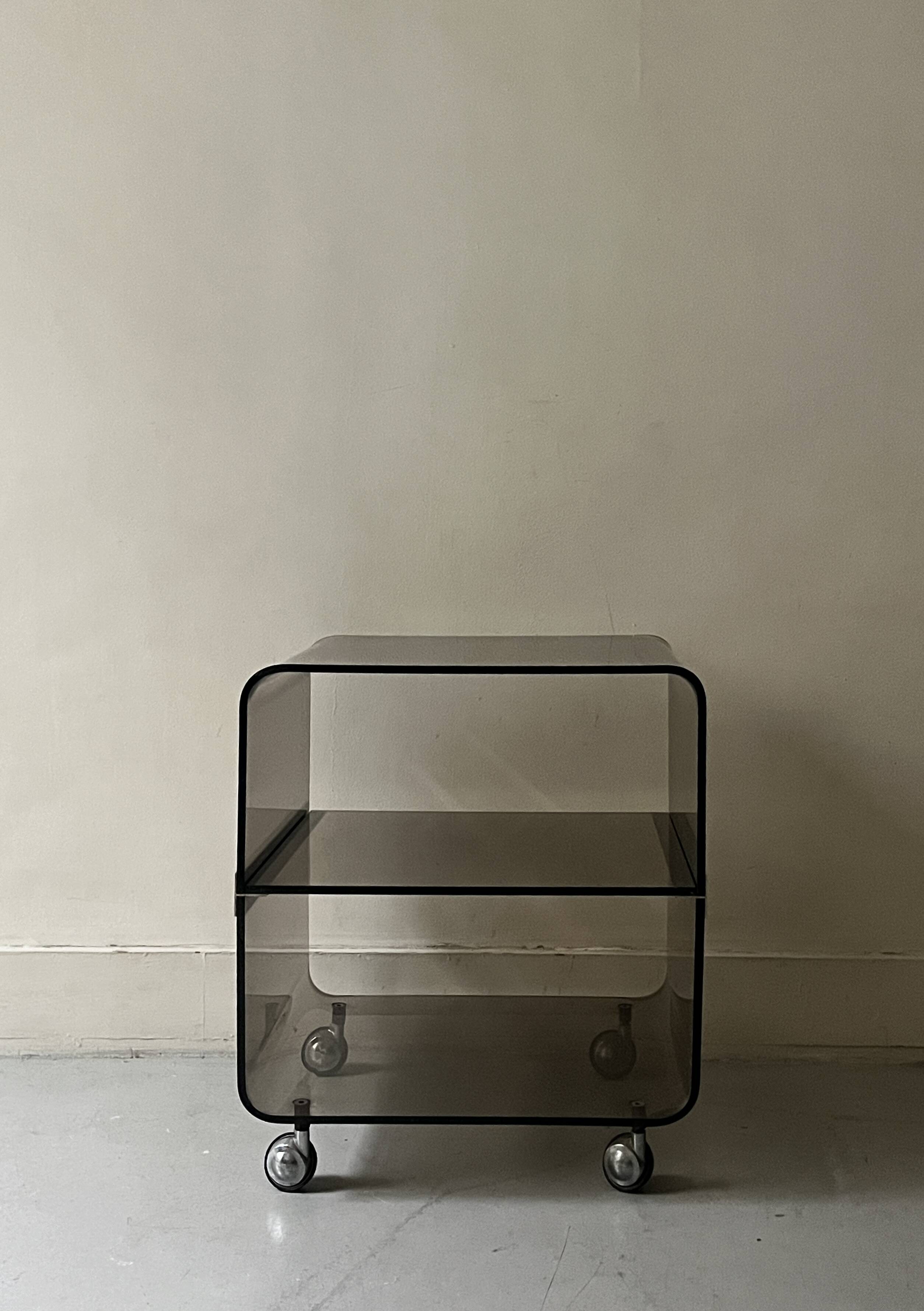 Smoked plexiglass side table by m. dumas for roche bobois, design 1970