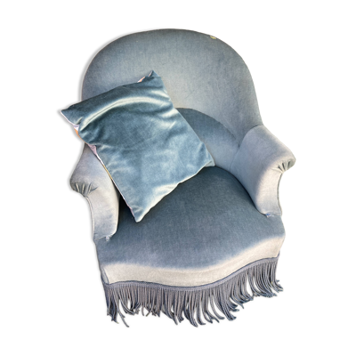 Fauteuil crapaud bleu avec son coussin