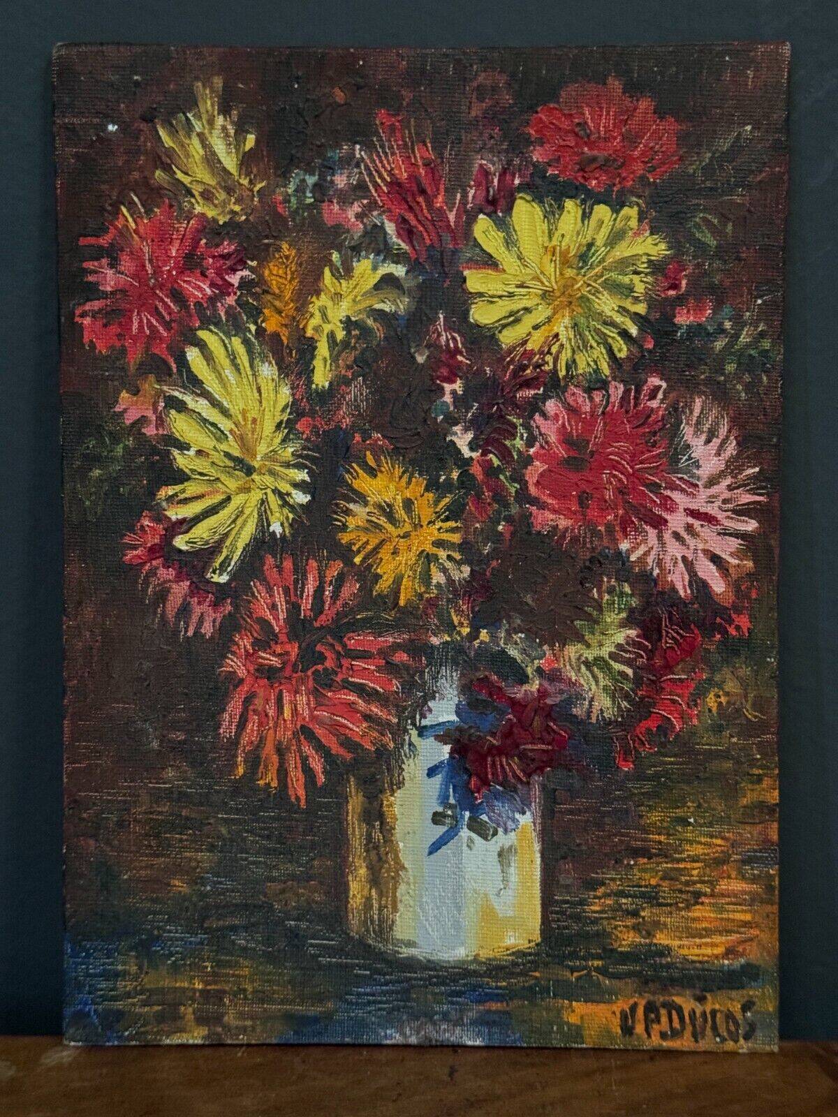 Oil on cardboard by J.-P. Ducos still life 1960 bouquet of flowers