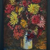 Oil on cardboard by J.-P. Ducos still life 1960 bouquet of flowers