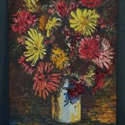 Oil on cardboard by J.-P. Ducos still life 1960 bouquet of flowers