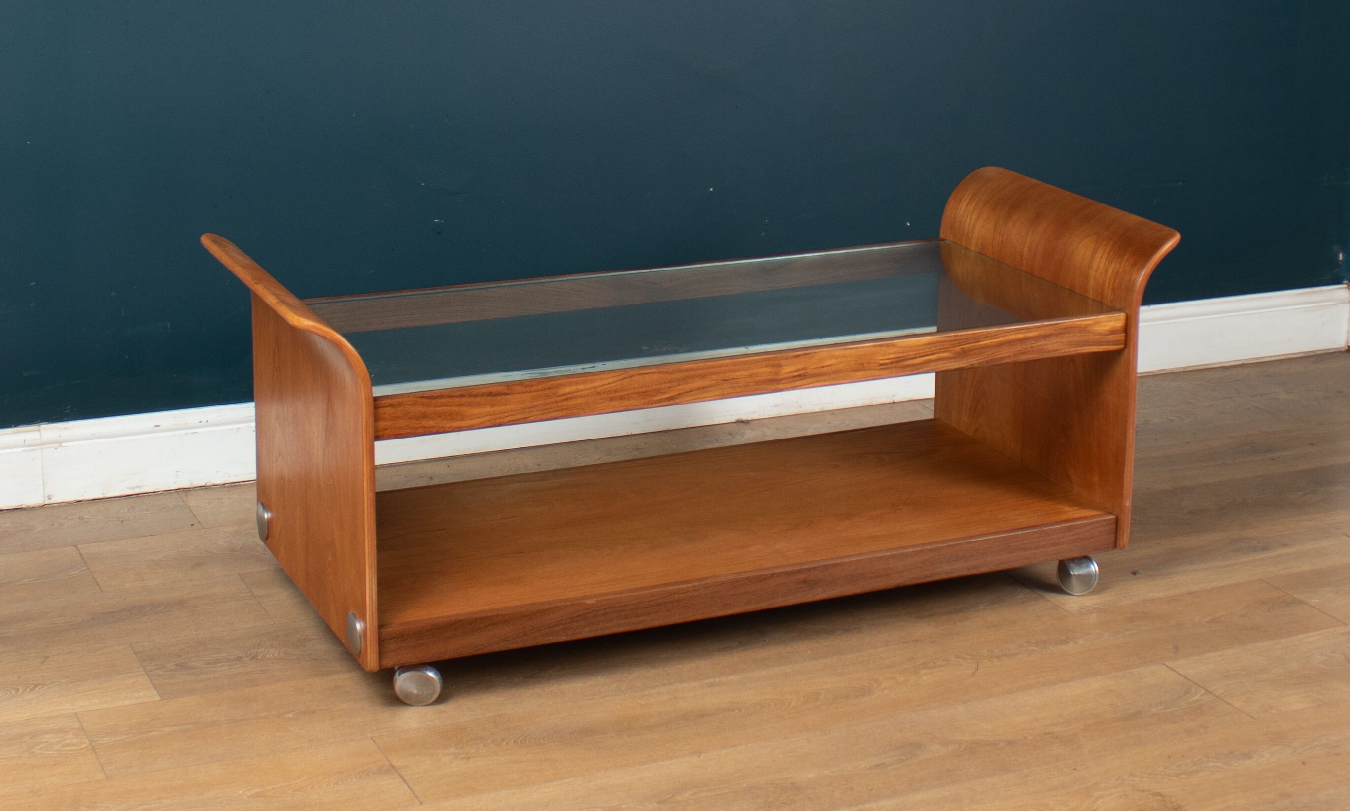 G plan tulip sleigh teak & glass coffee table 1960