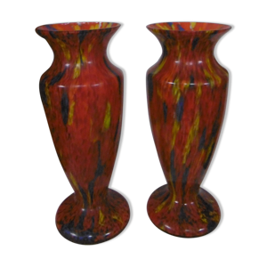 paire de vases en verre souffle Murano tons rouge années 60